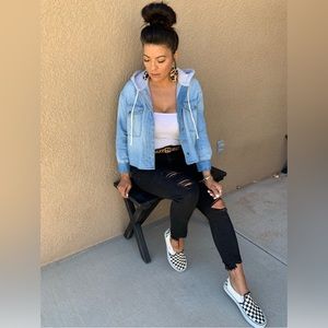 Cropped denim jacket with hood